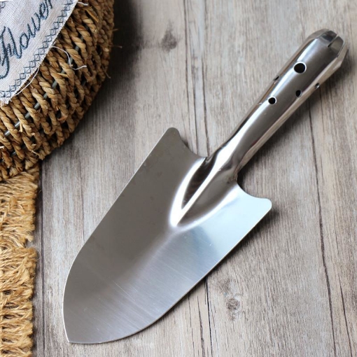 图片 Xẻng làm vườn inox TXE-01, Xẻng thép trắng cẩm tay, Xẻng inoc cầm tay mini