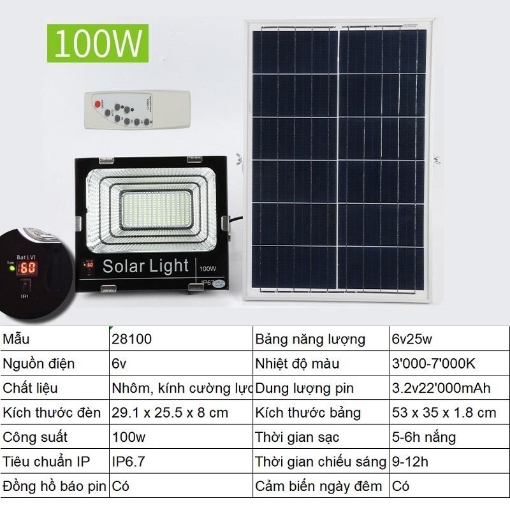 Picture of Đèn led năng lượng mặt trời SUN-28100 100W, Đèn năng lượng mặt trời IP 67