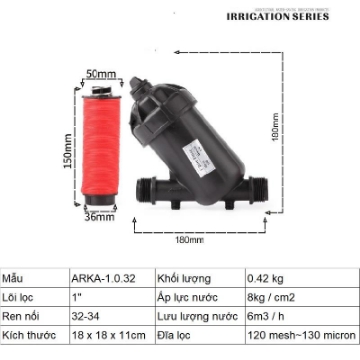 Ảnh của Lọc đĩa chữ Y ARKA-1.0.32 (1" (inch), ϕ32), Lọc đĩa tưới cây, Lọc nước chữ Y