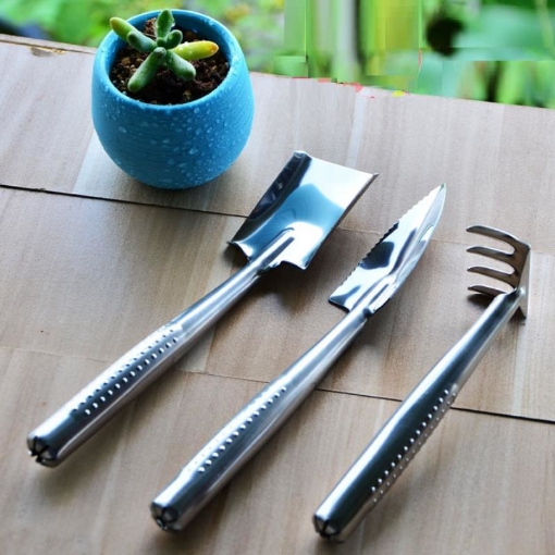 Gambar Bộ dụng cụ làm vườn 3 món thép trắng TXE-3IN, Bộ xẻng 3 món Inox , Xẻng 3 trong một