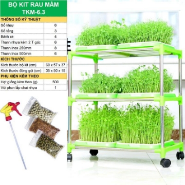 Ảnh của Bộ kit Khay trồng rau mầm thủy canh chuyên dụng TKM-6.3, Khay, Giá đỡ, Vòi xịt, Hạt giống