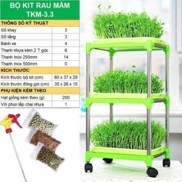Ảnh của Bộ kit Khay trồng rau mầm thủy canh chuyên dụng TKM-3.3, Khay, Giá đỡ, Vòi xịt, Hạt giống