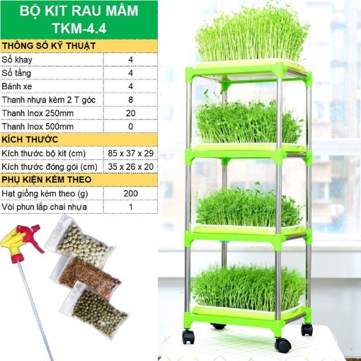 Picture of Bộ kit Khay trồng rau mầm thủy canh chuyên dụng TKM-4.4, Khay, Giá đỡ, Vòi xịt, Hạt giống