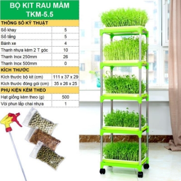 Ảnh của Bộ kit Khay trồng rau mầm thủy canh chuyên dụng TKM-5.5, Khay, Giá đỡ, Vòi xịt, Hạt giống