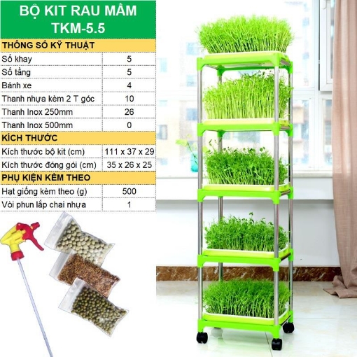 Picture of Bộ kit Khay trồng rau mầm thủy canh chuyên dụng TKM-5.5, Khay, Giá đỡ, Vòi xịt, Hạt giống