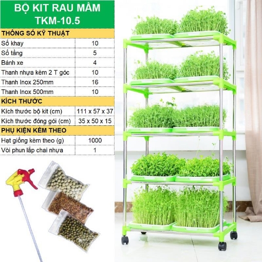 Ảnh của Bộ kit Khay trồng rau mầm thủy canh chuyên dụng TKM-10.5, Khay, Giá đỡ, Vòi xịt, Hạt giống