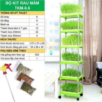 Ảnh của Bộ kit Khay trồng rau mầm thủy canh chuyên dụng TKM-6.6, Khay, Giá đỡ, Vòi xịt, Hạt giống