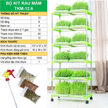 Ảnh của Bộ kit Khay trồng rau mầm thủy canh chuyên dụng TKM-12.6, Khay, Giá đỡ, Vòi xịt, Hạt giống