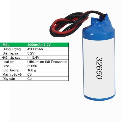 Gambar Pin lithium ion 32650 4000mAh 3.2V Sắt Phosphate  32650, Mạch bảo vệ, Dây