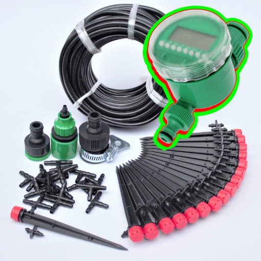 图片 Bộ Kit 16 Que cắm 8 tia đầy đủ + Van nước hẹn giờ FUJIN TX-DIY-075, Béc tưới hoa cây cảnh tự lắp DIY