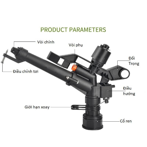 图片 Đầu bec tưới cánh đập xoay 360° MS-9821, Súng phun nước tưới cây 1.5" ren 50, Sprinkler Big Gun