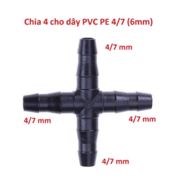Ảnh của Chia 4 đầu gân 4/7 6 mm THAP47, Thập Cộng chia 4 cho ống PE, LDPE, HDPE, PVC Φ4/7