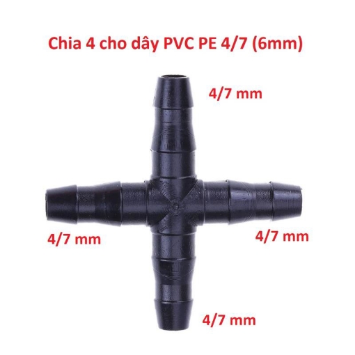 图片 Chia 4 đầu gân 4/7 6 mm THAP47, Thập Cộng chia 4 cho ống PE, LDPE, HDPE, PVC Φ4/7