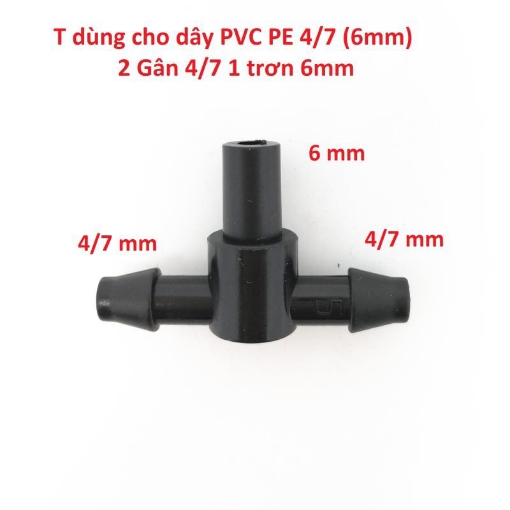 图片 Tê chia 2 đầu gân 1 đầu trơn cho ống Φ4/7 6 mm TE47.6, T chia 3 cho ống PE, LDPE, HDPE, PVC