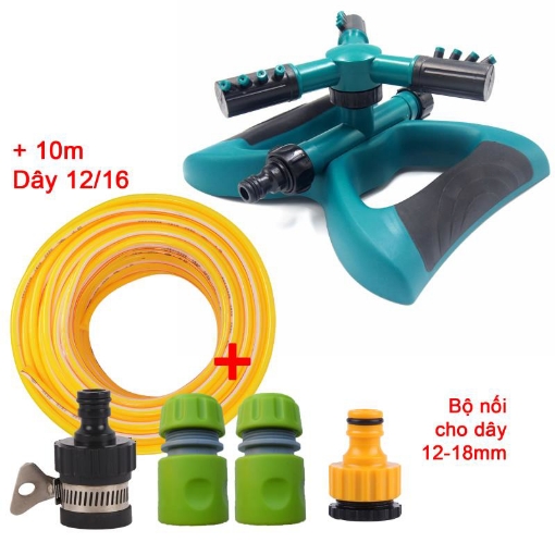 Gambar Đầu tưới 3 cánh xoay 360° T3C-CB.607 Kèm Bộ nối nhanh, Dây 16, Vòi phun Chân đế cánh bướm