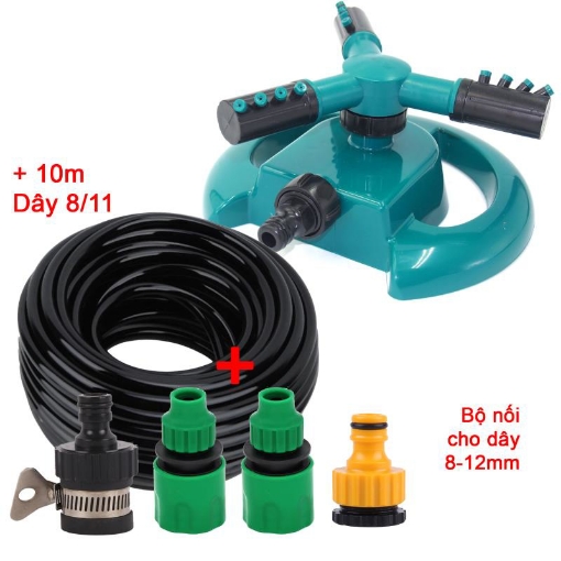 รูปภาพของ Đầu tưới 3 cánh xoay 360° T3C-MT.616 Kèm bộ nối nhanh, Dây 811, Vòi phun xoay Chân đế hình mặt trăng