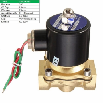 Ảnh của Van điện từ 2W-200-20 3/4", Φ27 mm, Van điện từ lõi đồng AC 220V, Solenoid valve