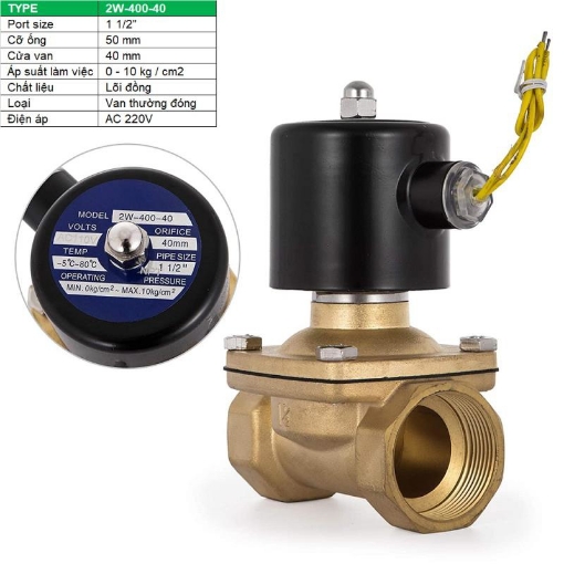 Ảnh của Van điện từ 2W-400-40 1 1/2", Φ50 mm, Van điện từ lõi đồng AC 220V, Solenoid valve