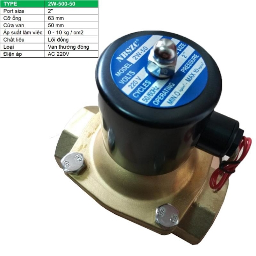 Ảnh của Van điện từ 2W-500-50 2", Φ63 mm, Van điện từ lõi đồng AC 220V, Solenoid valve