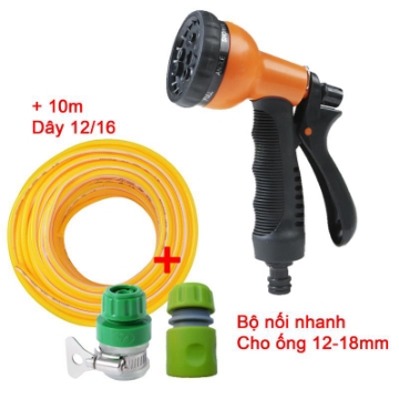 Ảnh của Bộ vòi xịt nước Tưới cây, Rửa xe 8 chế độ VOI-N8T1.408, Bộ 3 món Vòi 8 trong 1  + Dây 12/16 mm
