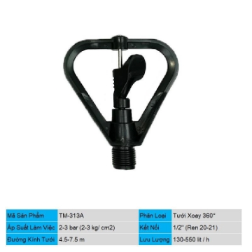 Ảnh của Đầu tưới xoay phun mưa ren 21 TM-313A, Béc tưới xòe 360°, Béc bọ tưới tự động
