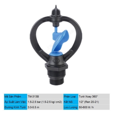 Ảnh của Đầu tưới xoay phun mưa ren 21 TM-313B, Béc tưới xòe 360°, Béc bọ tưới tự động
