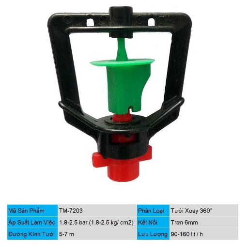 Ảnh của Đầu tưới xoay phun mưa trơn 6mm TM-7203, Béc tưới xòe 360°, Béc bọ tưới tự động