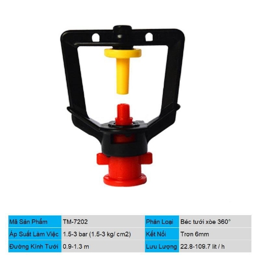 Ảnh của Đầu tưới xòe phun mưa trơn 6 mm TM-7202, Béc tưới xòe 360°, Béc bọ tưới tự động