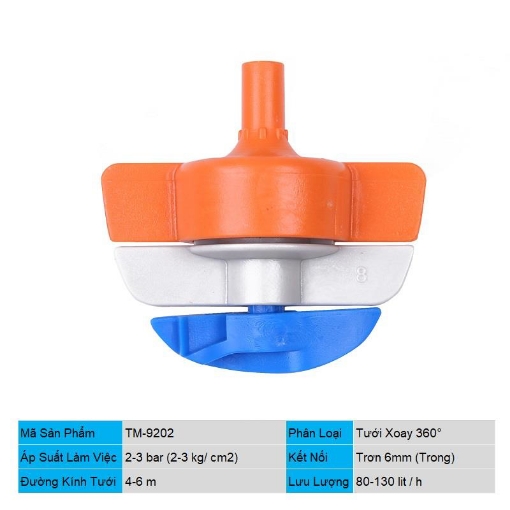 Gambar Đầu tưới xoay 360° Spinnet TM-9202, Chân cắm 6 mm trong, Béc tưới xoay tự động