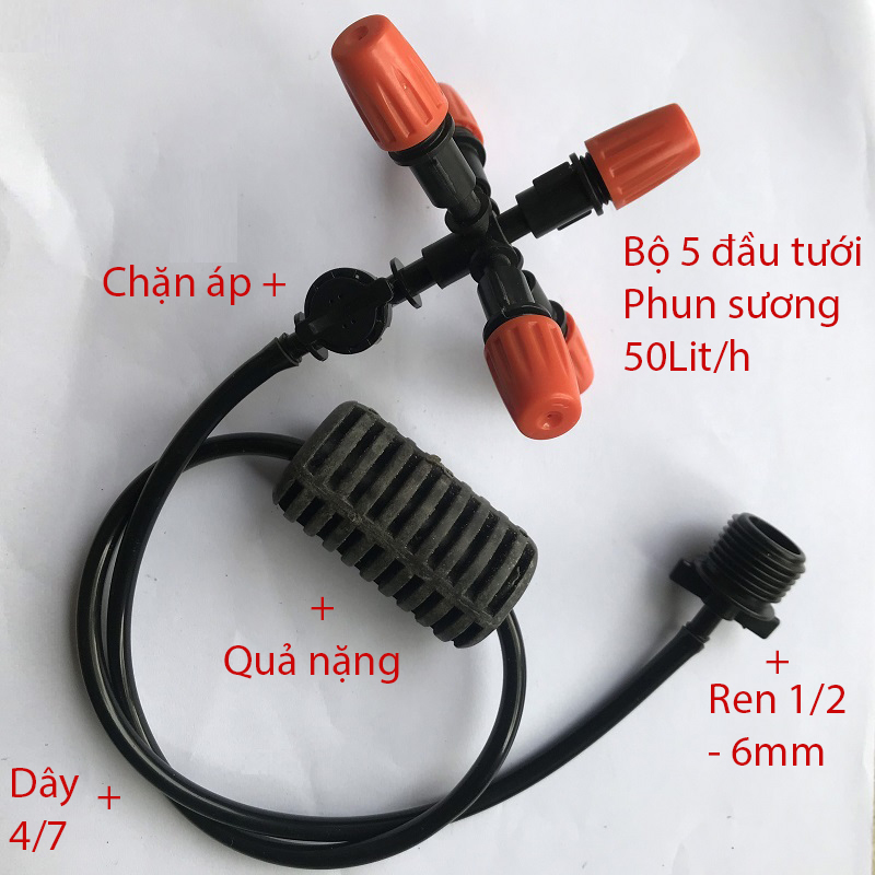 Tưới treo 5 Đầu tưới phun sương 50L/h, ren 1/2 [+16.100đ]