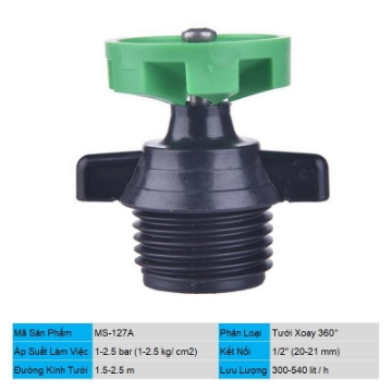 Ảnh của Đầu tưới xoay 360° phun mưa TM-127A, Tưới xòe chân ren 1/2" 21 mm