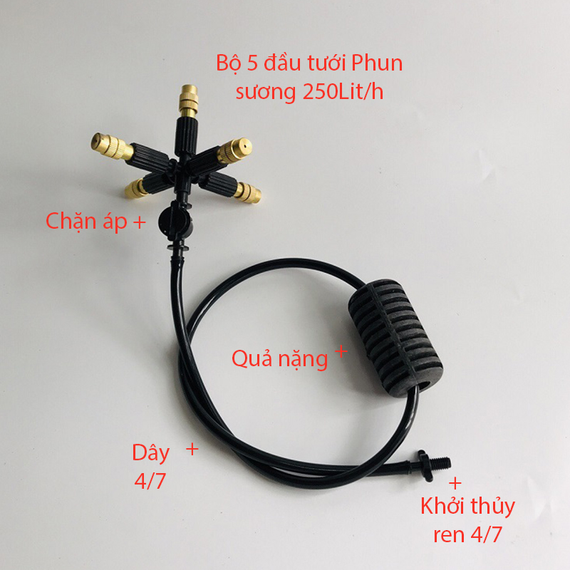 Tưới treo 5 Đầu tưới phun sương 250L/h, ren 4/7 [+28.000đ]