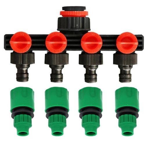 Picture of Đầu nối nhanh chia 4, Khớp nối nhanh chia 4 có van khóa kèm 4 đầu nối nhanh