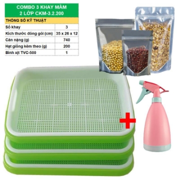 Ảnh của Combo Khay trồng Rau mầm Thủy canh CKM, Kèm Hạt giống, Bình xịt