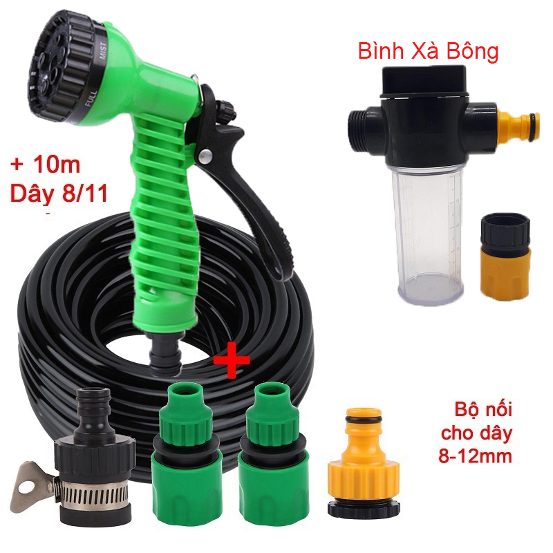 Bộ 6 món 8/12, Bình xà bông (Vòi 7T1) + 10m dây 8/12 [+49,000đ]