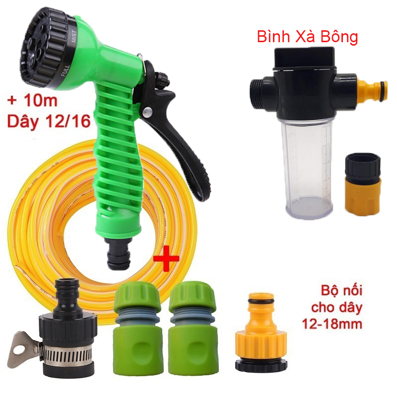 Bộ 6 món 12/18, Bình xà bông (Vòi 7T1) + 10m dây 12/18 [+101,000đ]