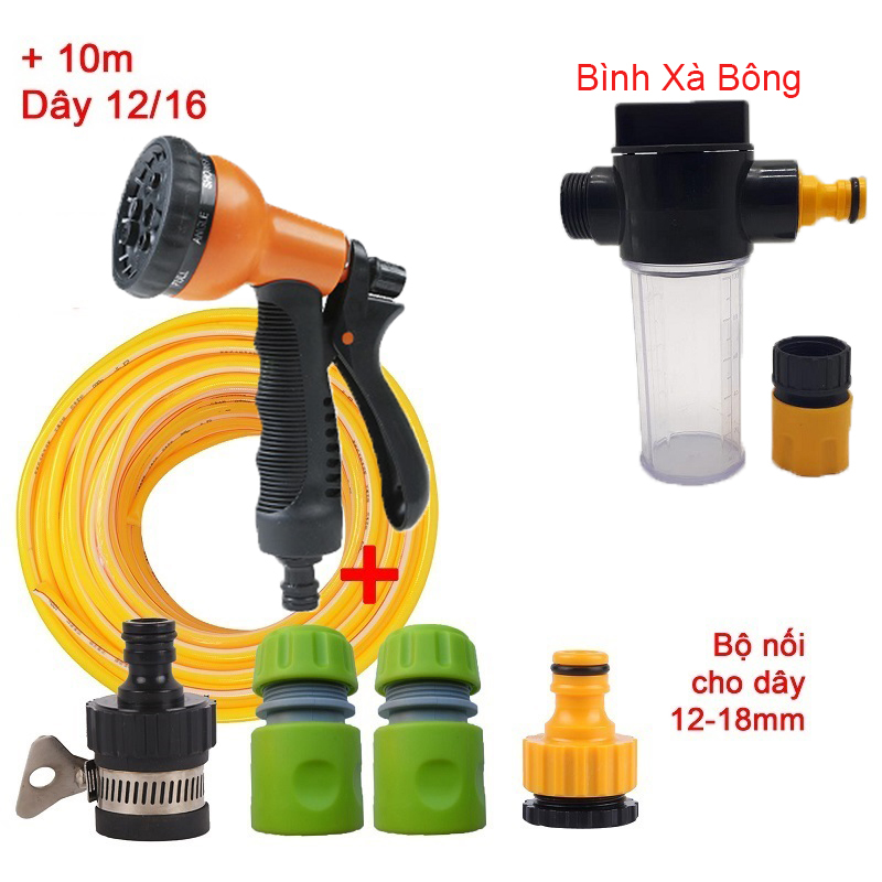 Bộ 6 món 12/18, Bình xà bông (Vòi 8T1) + 10m dây 12/18 [+101,000đ ]