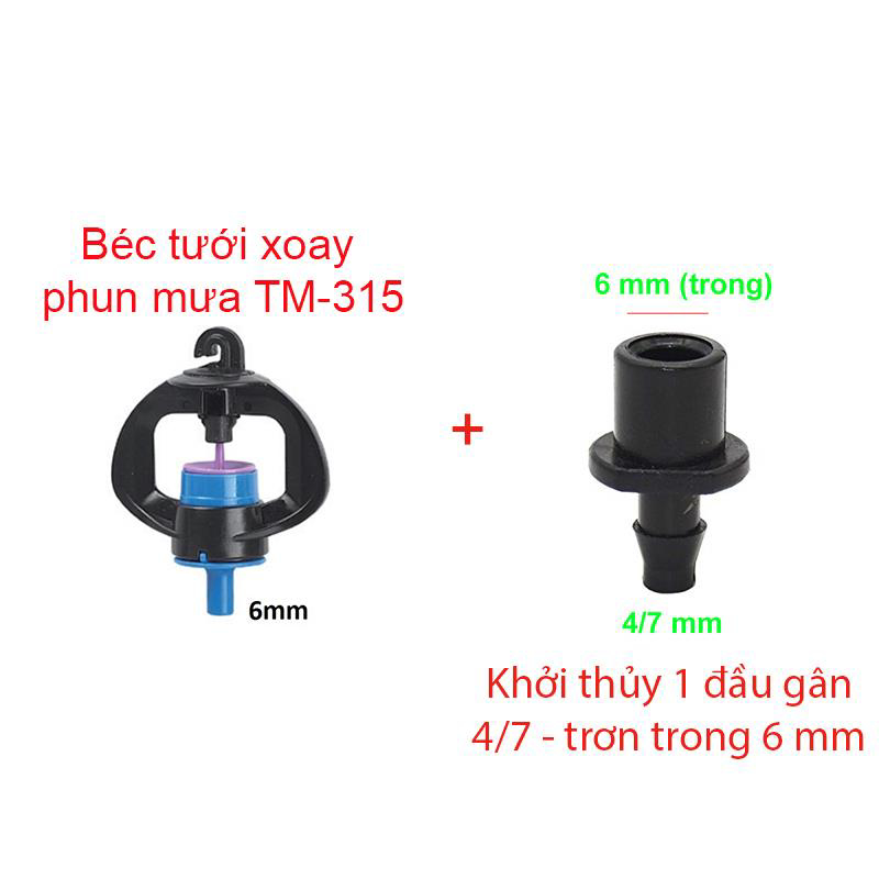 Béc tưới xòe 360° Kèm Khởi thủy 1 gân 1 trơn 6 trong [+500đ]