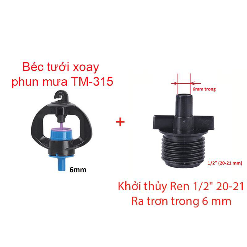Béc tưới xòe 360° Kèm Ren 21-6mm trong [+1.500đ]