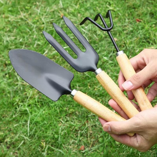 图片 Bộ dụng cụ làm vườn 3 món cán gỗ TXE-3GO0, Bộ Xẻng 3 món, Xẻng làm vườn cán gỗ