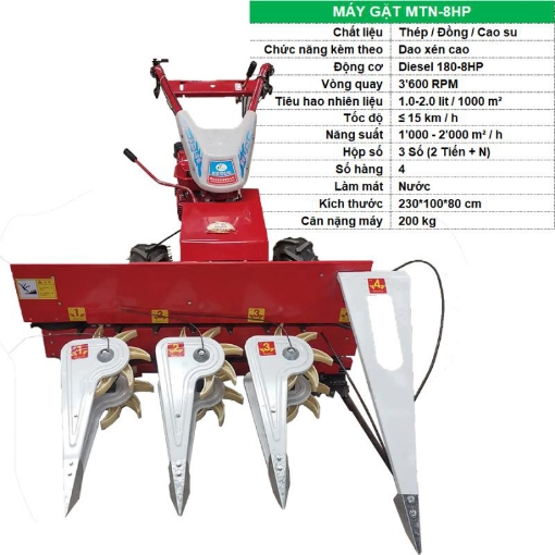 Ảnh của Máy gặt lúa trải hàng DIESEL MTN-8HP, Máy xén gió thu hoạch Ngô Cỏ