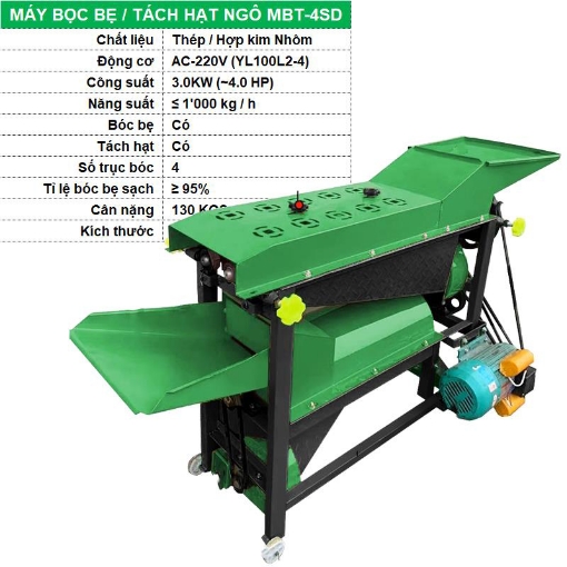 Ảnh của Máy bóc bẹ, Tách hạt ngô MBT-4SD, lột vỏ ngô, tách hạt bắp, Loại 4 trục, Máy Sơ chế ngô
