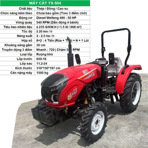 Ảnh của Máy cày Diesel YX-504 50HP, Máy cày 4 bánh lốp đa năng, Động cơ tăng áp Turbocharger