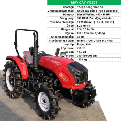 Ảnh của Máy cày Diesel tăng áp YX-804 80HP, Máy cày 4 bánh lốp đa năng, Động cơ Turbocharger