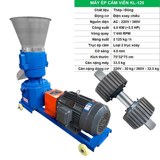 Ảnh của Máy ép cám viên cho Gia súc, Gia cầm, Cá KL-125, Máy xay nghiền thức ăn đùn viên cám
