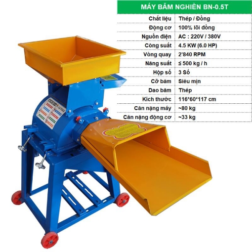 รูปภาพของ Máy băm nghiền Ngô, cỏ, rơm BN-0.5T, Máy băm nghiền thức ăn siêu mịn