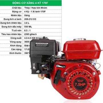 Ảnh của Động cơ xăng 4 kỳ GAS-170F, Động cơ máy cày xới, Động cơ máy bơm nước