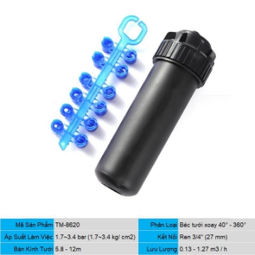Ảnh của Đầu tưới phun mưa thò thụt TM-8620, Béc tưới cỏ thu gọn điều chỉnh góc độ tưới 40°-360° ren 27 3/4"