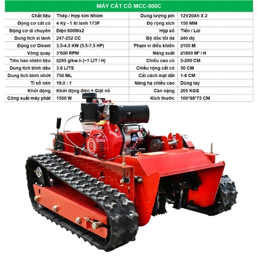 รูปภาพของ Máy cắt cỏ MCC-500C, Rô bốt tự động cắt cỏ vườn, Máy cắt cỏ điều khiển từ xa cỡ lớn