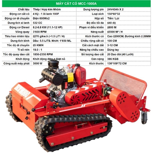 Ảnh của Máy cắt cỏ MCC-1000A, Rô bốt tự động cắt cỏ vườn, Máy cắt cỏ điều khiển từ xa cỡ lớn